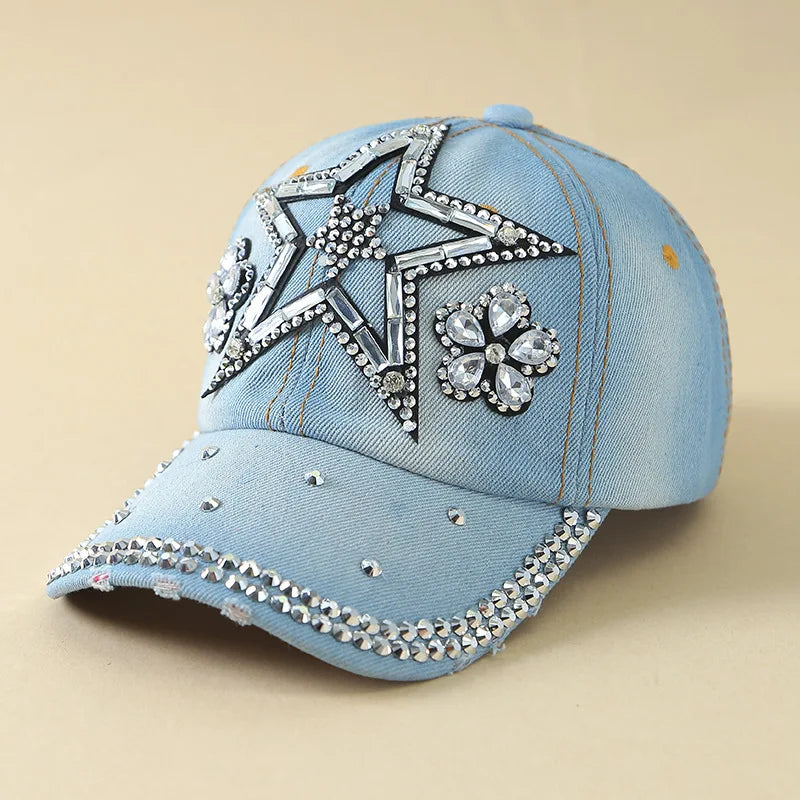 Denim Fashion Point Diamond Star Trendy Outdoor Women Baseball Cap