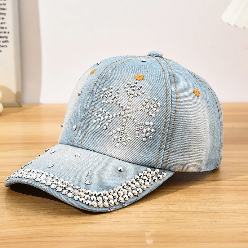 Diamond Encrusted Adjustable Back Buckle Women Baseball Cap
