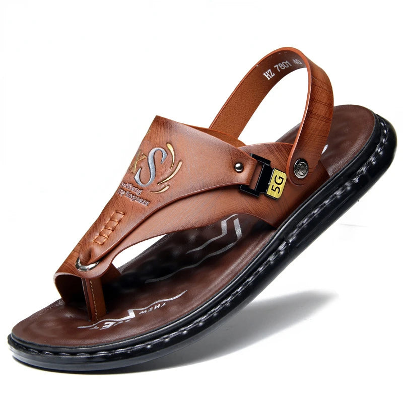 Luxury High Quality Soft Soled Anti Slip PU Leather Men's Sandals/Slippers