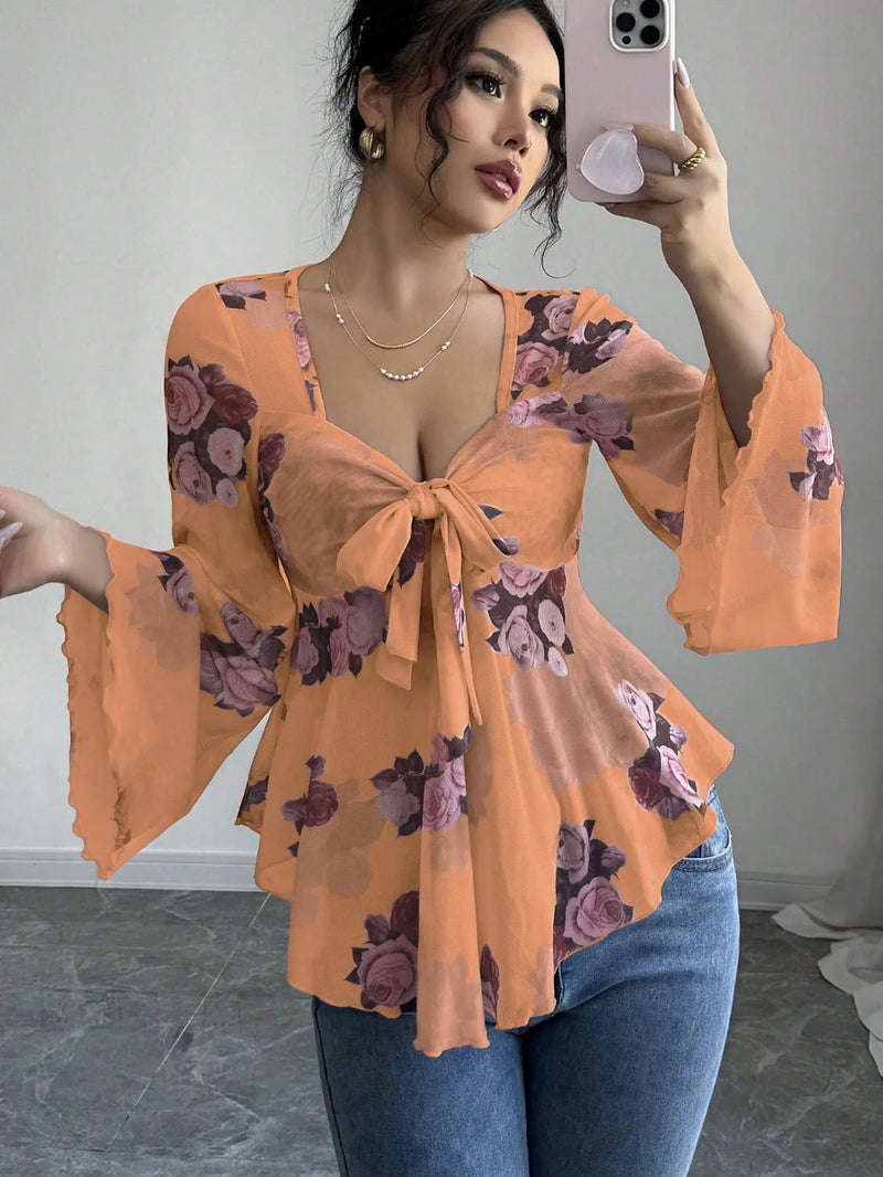 Versatile Comfortable Trendy Women's Floral Print Chiffon Daily Wear Top