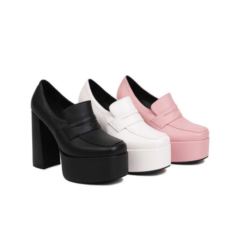 Premium Design Square Heel Round Toe Ladies Pumps