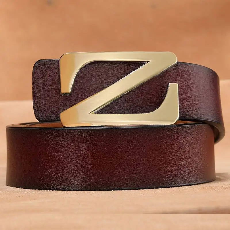 New Retro Pure Leather Smooth Letter Buckle Men Belts