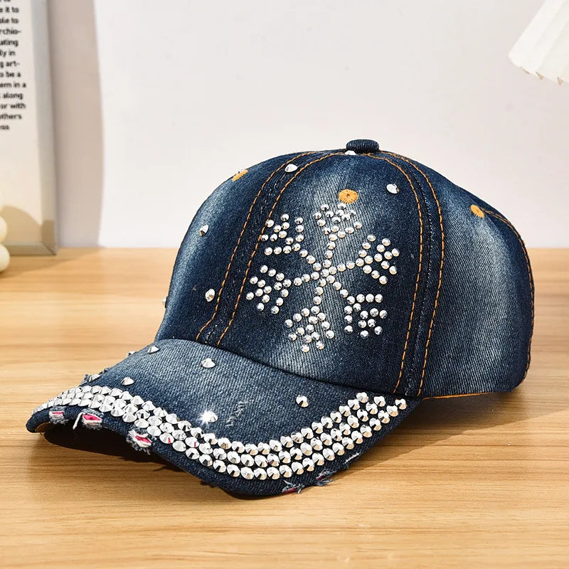Diamond Encrusted Adjustable Back Buckle Women Baseball Cap