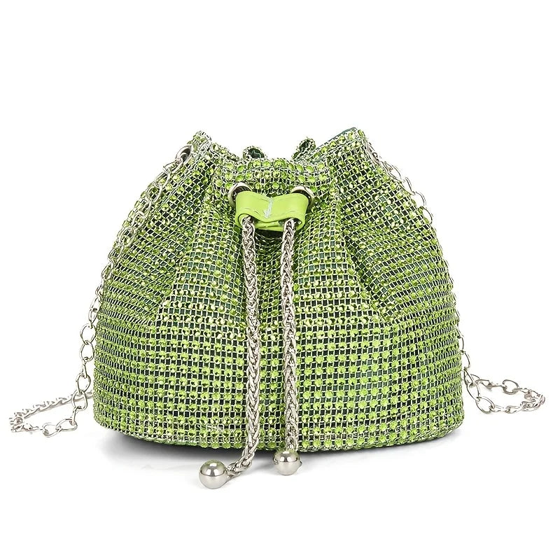 Sparkling Rhinestone Embellished Drawstring Crossbody Formal Handbags for Women