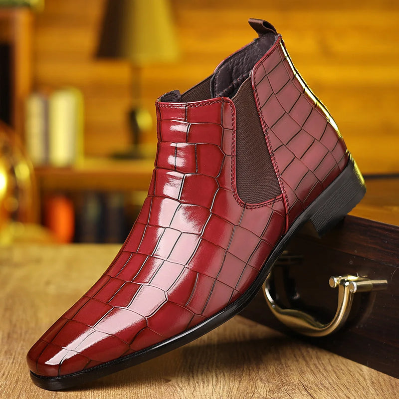 Premium Designer Stone Pattern Soft Soled Leather Men Dress Shoes