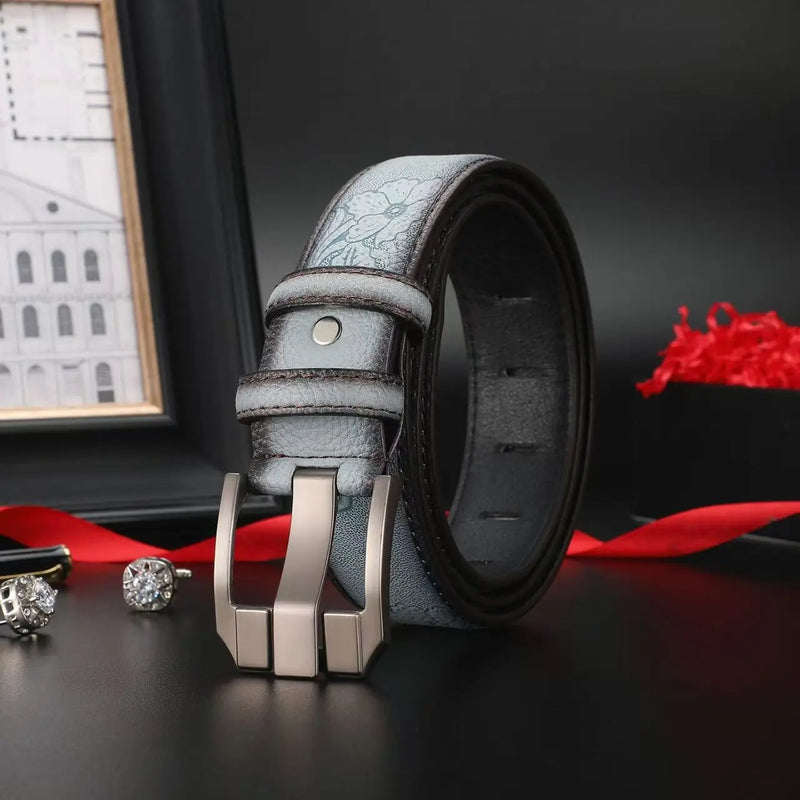 New Genuine Leather Men's Retro Western Style Fashionable Alloy Buckle Belts