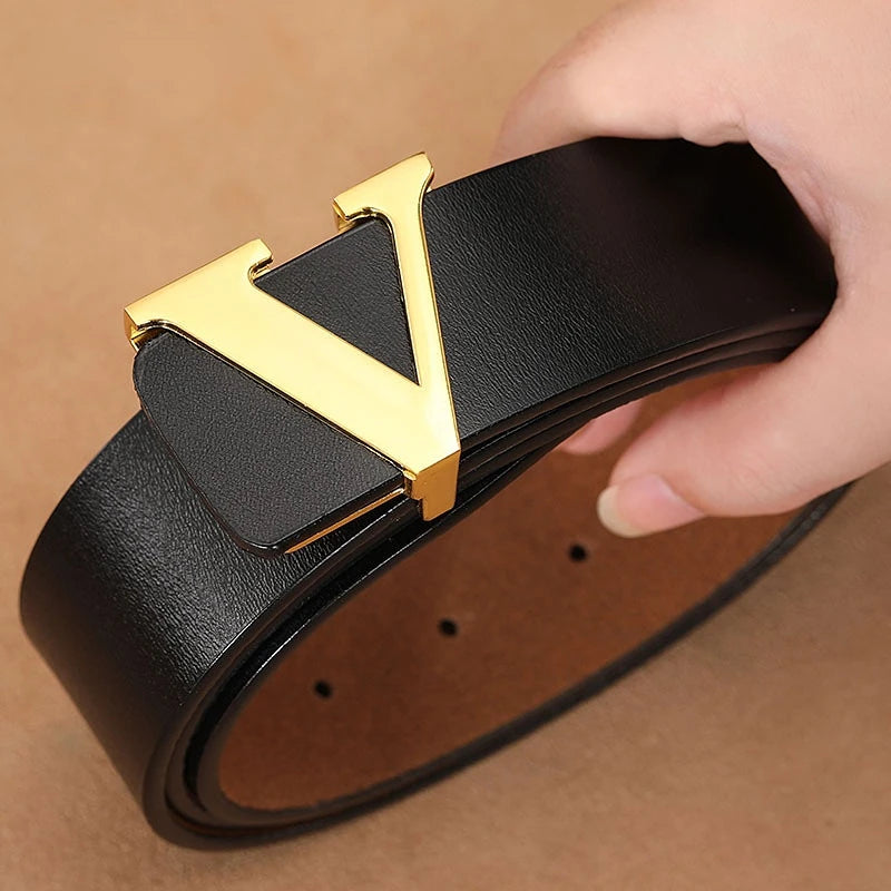 New Retro Pure Leather Smooth Letter Buckle Men Belts