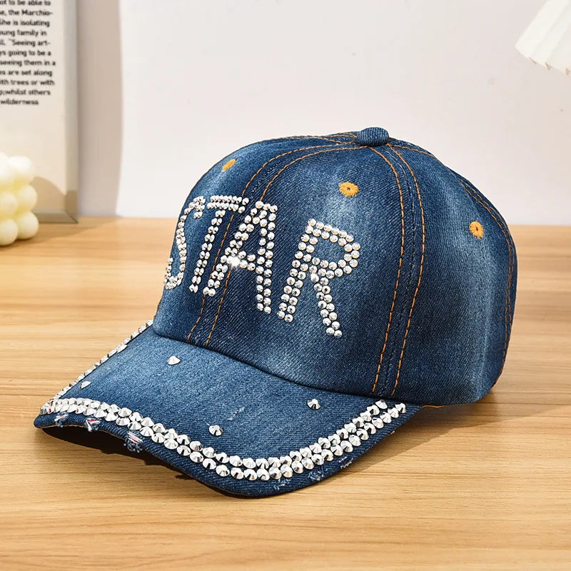 Diamond Encrusted Adjustable Back Buckle Women Baseball Cap