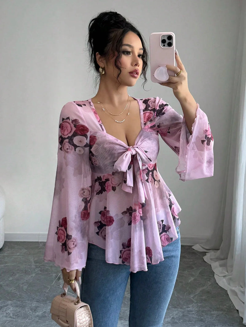 Versatile Comfortable Trendy Women's Floral Print Chiffon Daily Wear Top