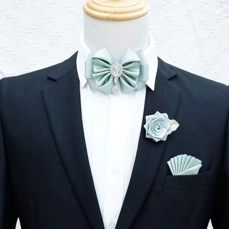 Men's Business Suits Accessories Collar Flowers Bow Tie Brooch Set