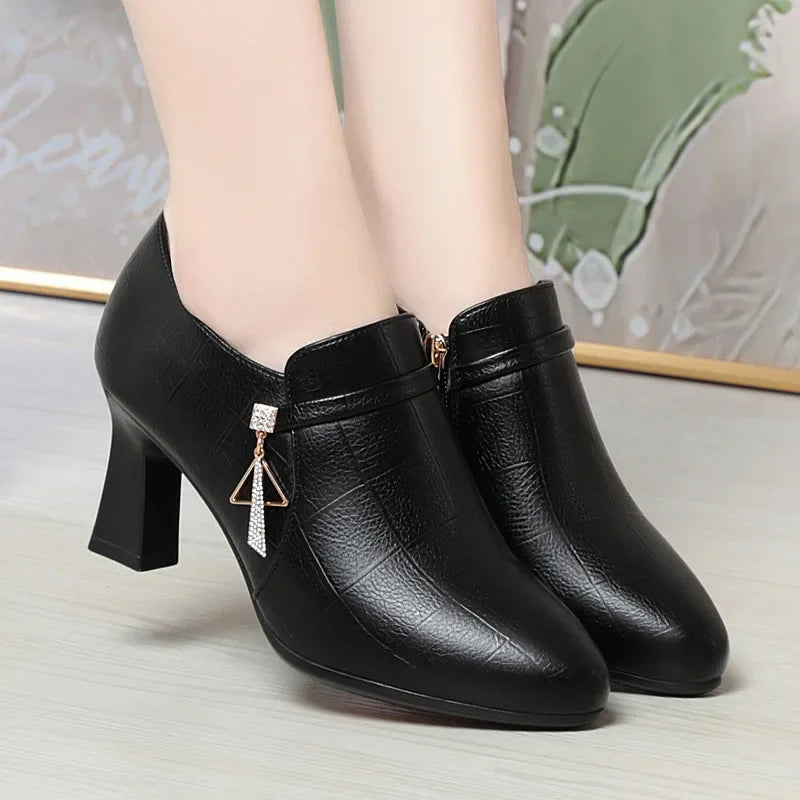 Elegant Deep Mouth Soft Leather Women Pumps