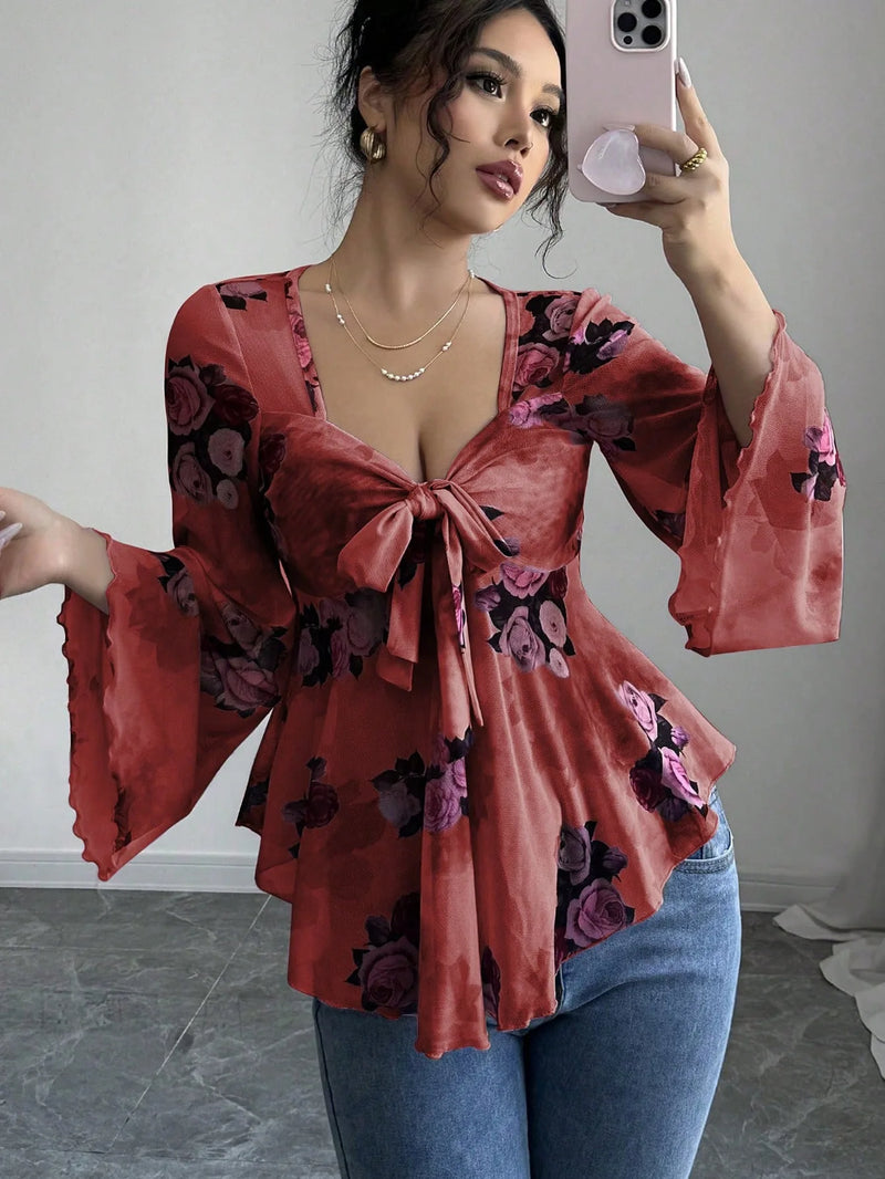 Versatile Comfortable Trendy Women's Floral Print Chiffon Daily Wear Top