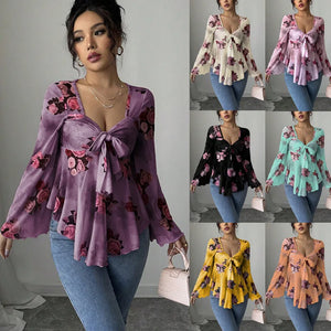 Versatile Comfortable Trendy Women's Floral Print Chiffon Daily Wear Top