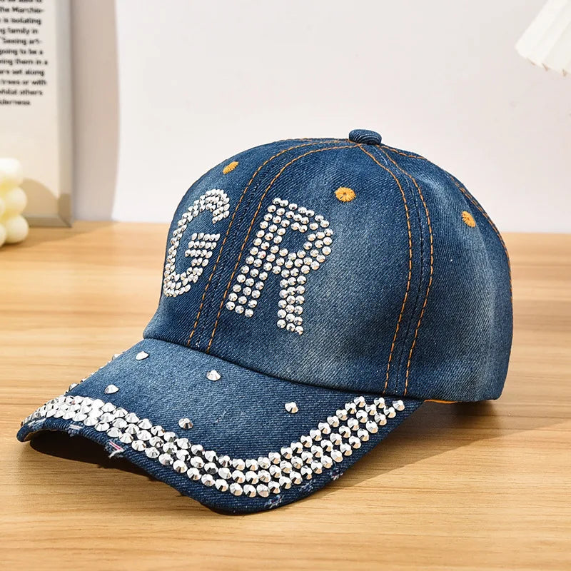 Diamond Encrusted Adjustable Back Buckle Women Baseball Cap