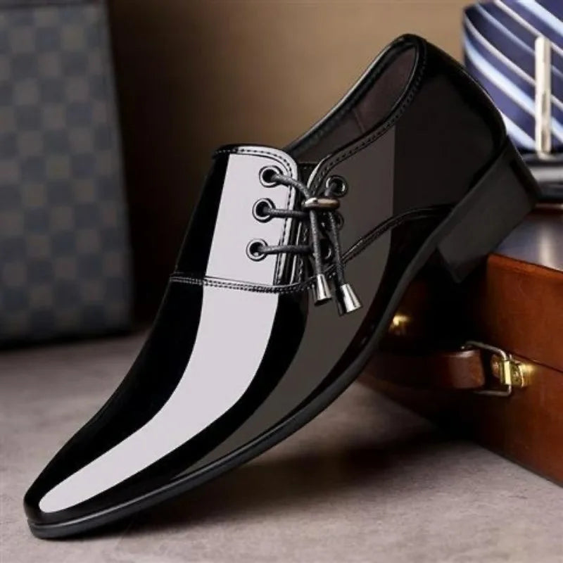 Luxury Patent Leather Pointed Toe Oxford Men Dress Shoes