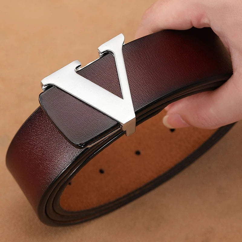 New Retro Pure Leather Smooth Letter Buckle Men Belts