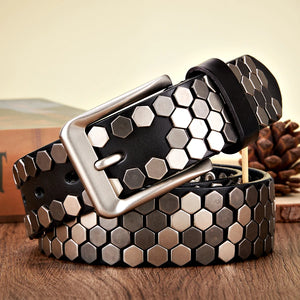 3.8cm Width Men Rivet Studded Belt Punk With Pin Buckle