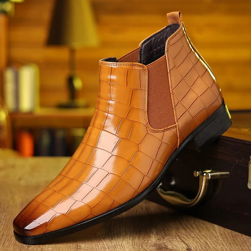 Premium Designer Stone Pattern Soft Soled Leather Men Dress Shoes
