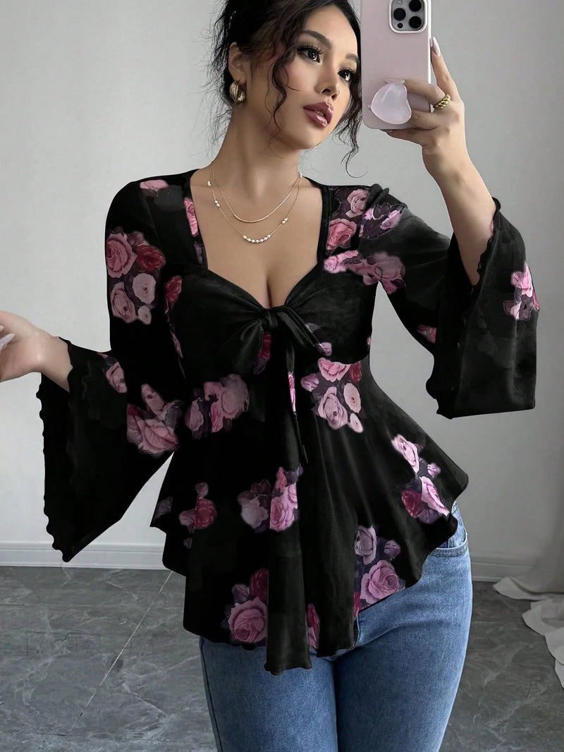 Versatile Comfortable Trendy Women's Floral Print Chiffon Daily Wear Top