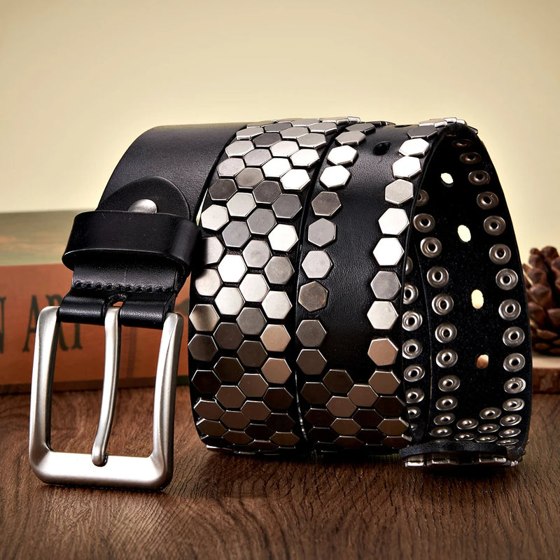 3.8cm Width Men Rivet Studded Belt Punk With Pin Buckle