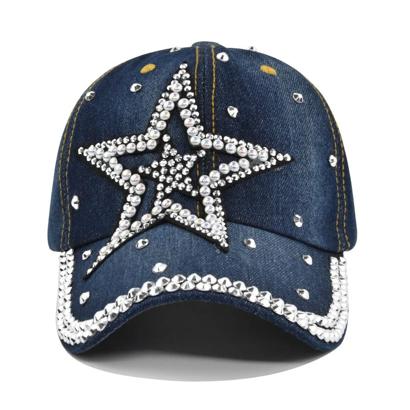 Diamond Encrusted Adjustable Back Buckle Women Baseball Cap