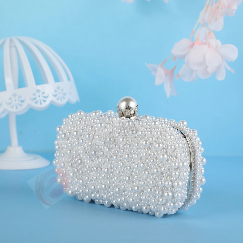 Elegant Luxury Pearl Beaded Wedding Clutch Women Purse