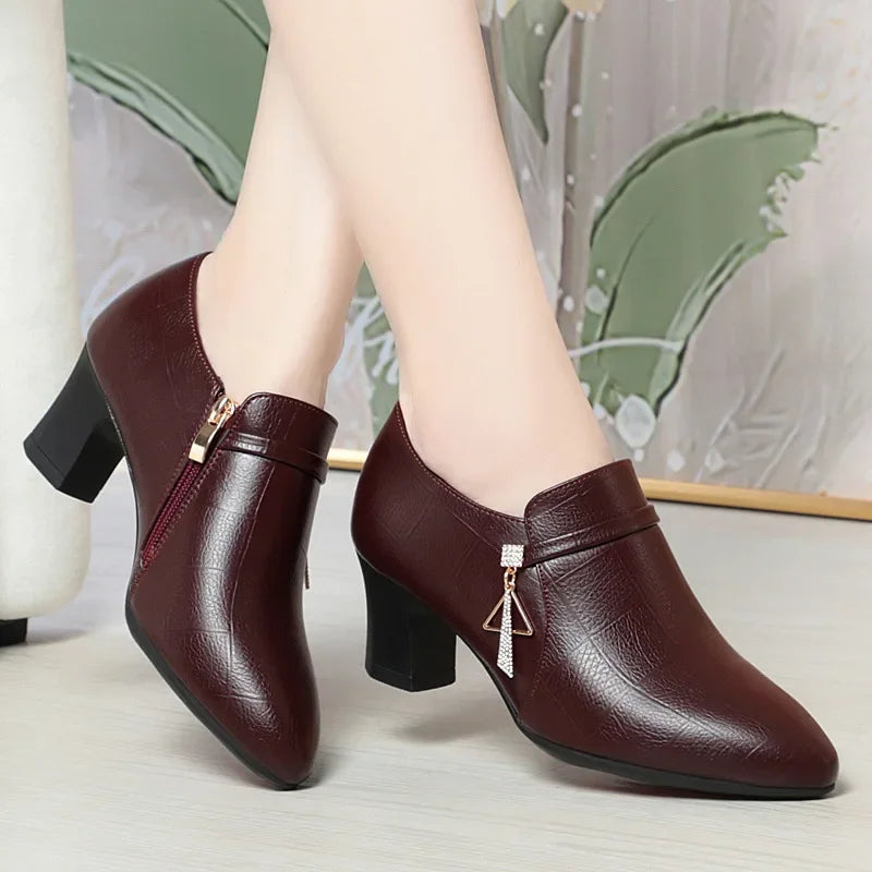 Elegant Deep Mouth Soft Leather Women Pumps