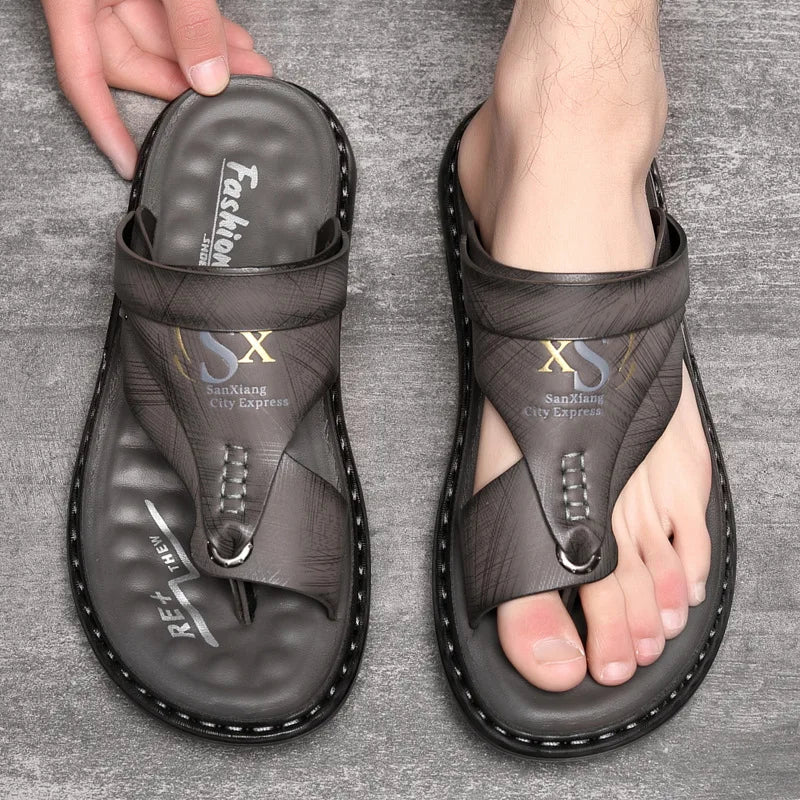 Luxury High Quality Soft Soled Anti Slip PU Leather Men's Sandals/Slippers