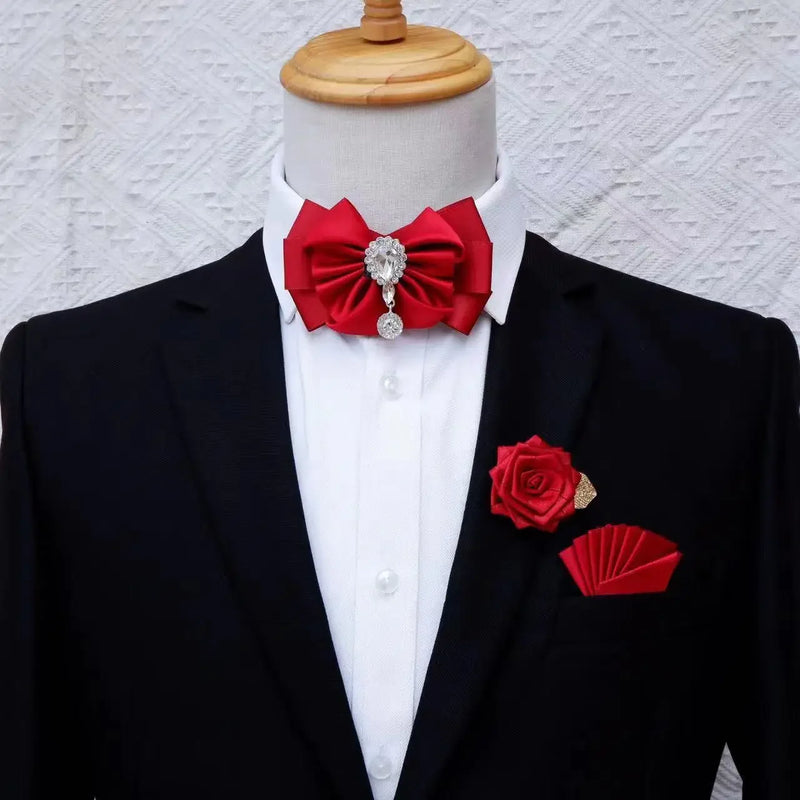 Men's Business Suits Accessories Collar Flowers Bow Tie Brooch Set