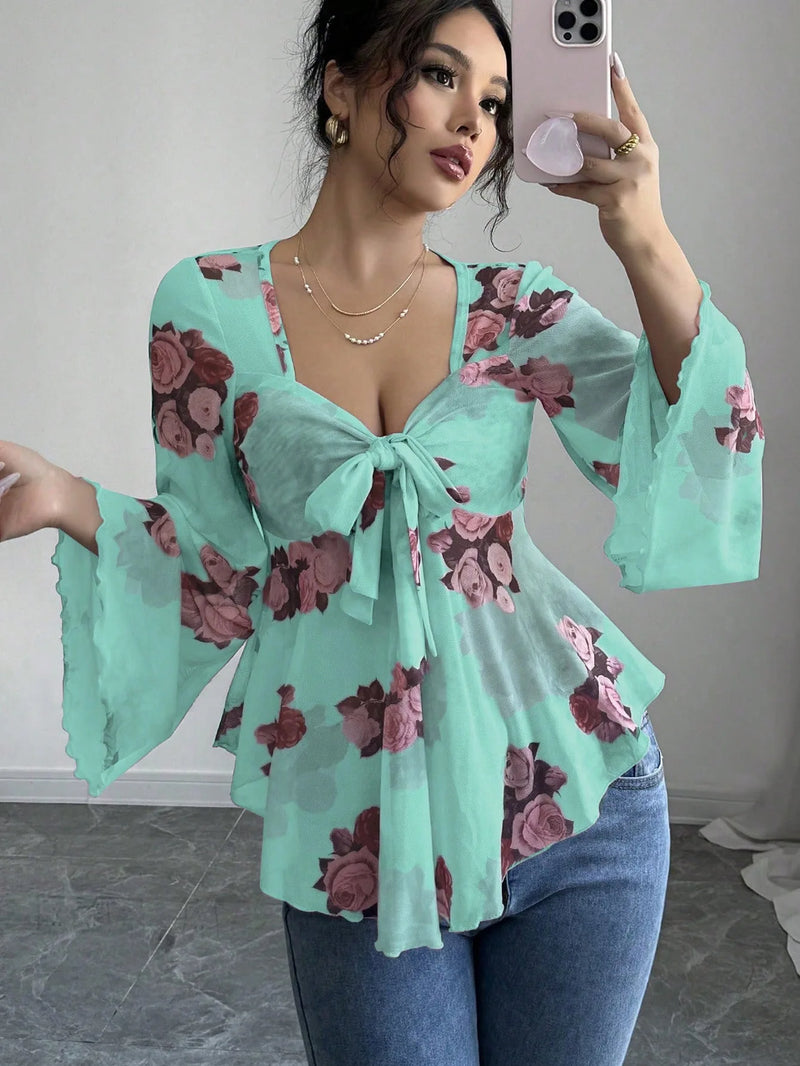 Versatile Comfortable Trendy Women's Floral Print Chiffon Daily Wear Top