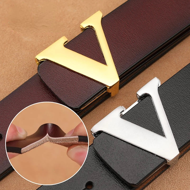 New Retro Pure Leather Smooth Letter Buckle Men Belts