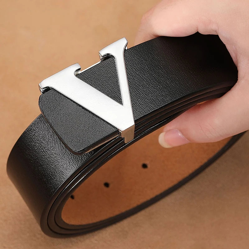 New Retro Pure Leather Smooth Letter Buckle Men Belts