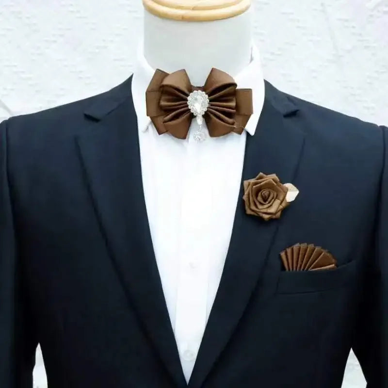 Men's Business Suits Accessories Collar Flowers Bow Tie Brooch Set