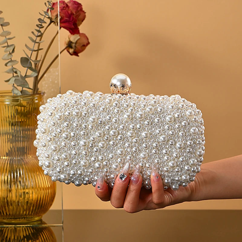 Elegant Luxury Pearl Beaded Wedding Clutch Women Purse