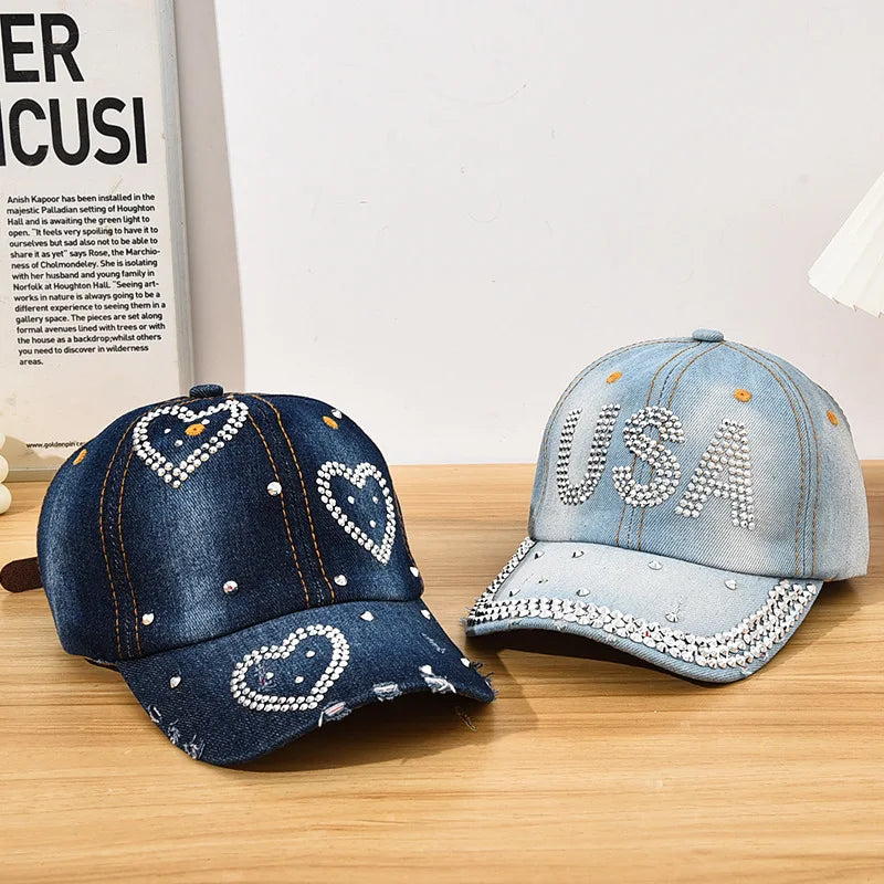 Diamond Encrusted Adjustable Back Buckle Women Baseball Cap