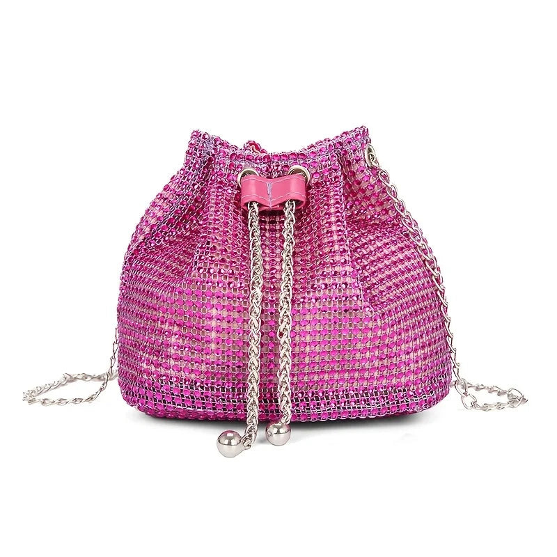 Sparkling Rhinestone Embellished Drawstring Crossbody Formal Handbags for Women