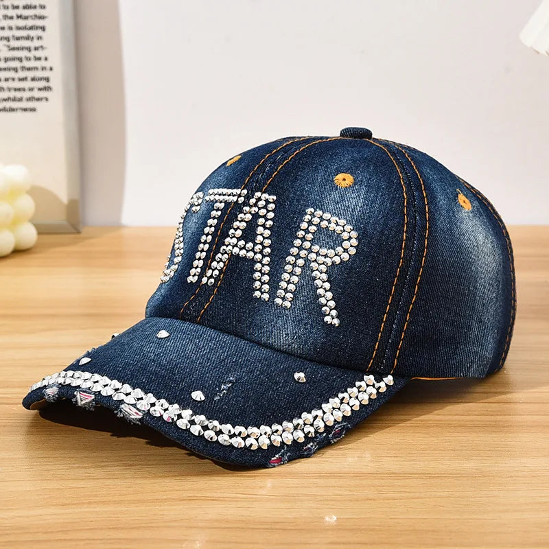 Diamond Encrusted Adjustable Back Buckle Women Baseball Cap