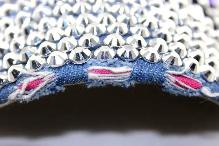 Fall Baseball Cap Women Full Crystal Colorful Big Butterfly Hat Denim Bling Rhinestone Snapback Caps Casquette Summer Hats