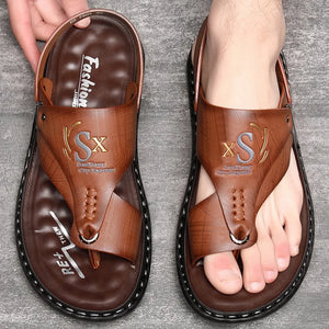 Luxury High Quality Soft Soled Anti Slip PU Leather Men's Sandals/Slippers