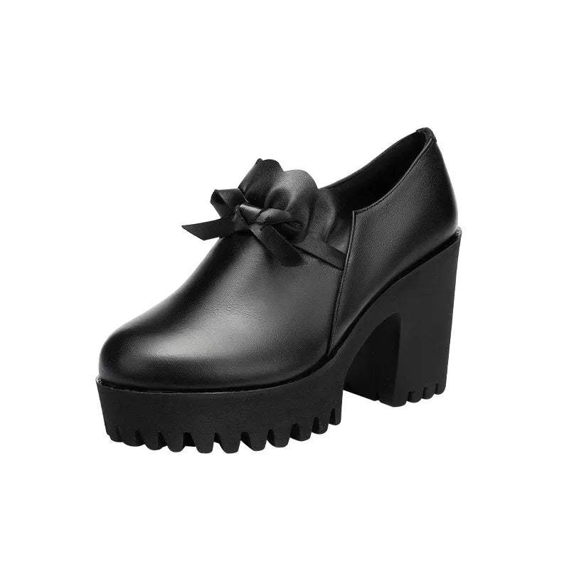 Deep Mouth Black Genuine Leather High Heels Women Shoes