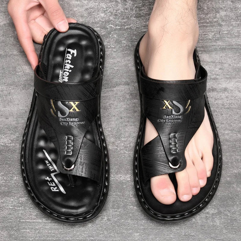 Luxury High Quality Soft Soled Anti Slip PU Leather Men's Sandals/Slippers