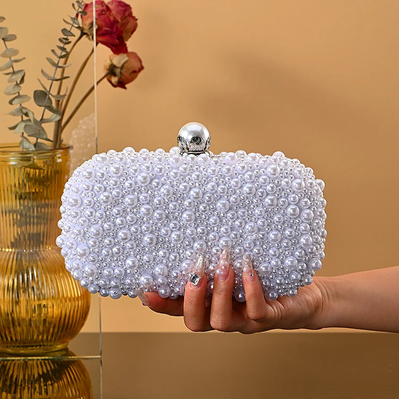 Elegant Luxury Pearl Beaded Wedding Clutch Women Purse