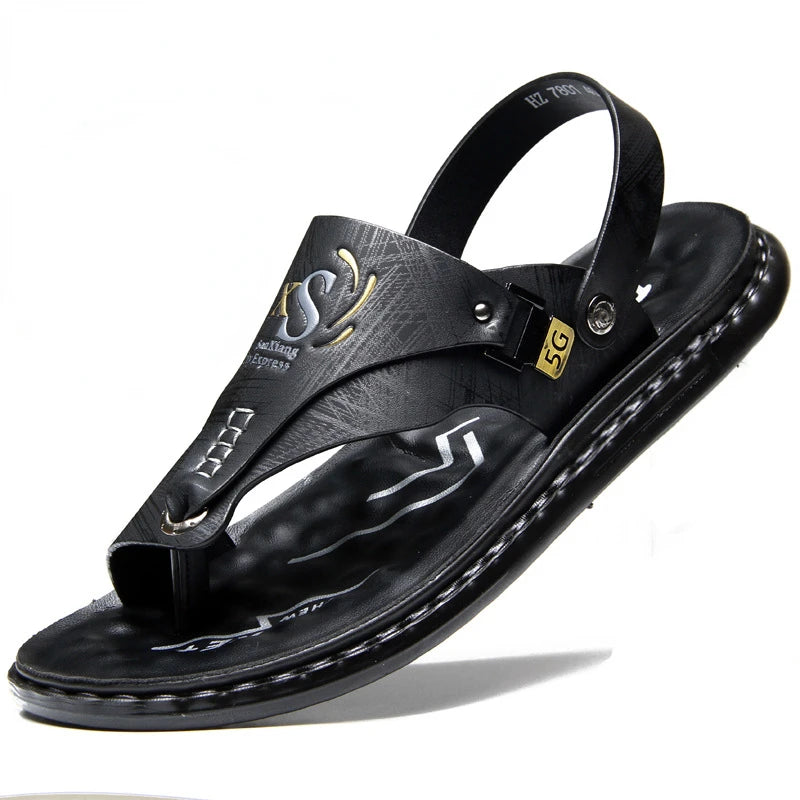 Luxury High Quality Soft Soled Anti Slip PU Leather Men's Sandals/Slippers