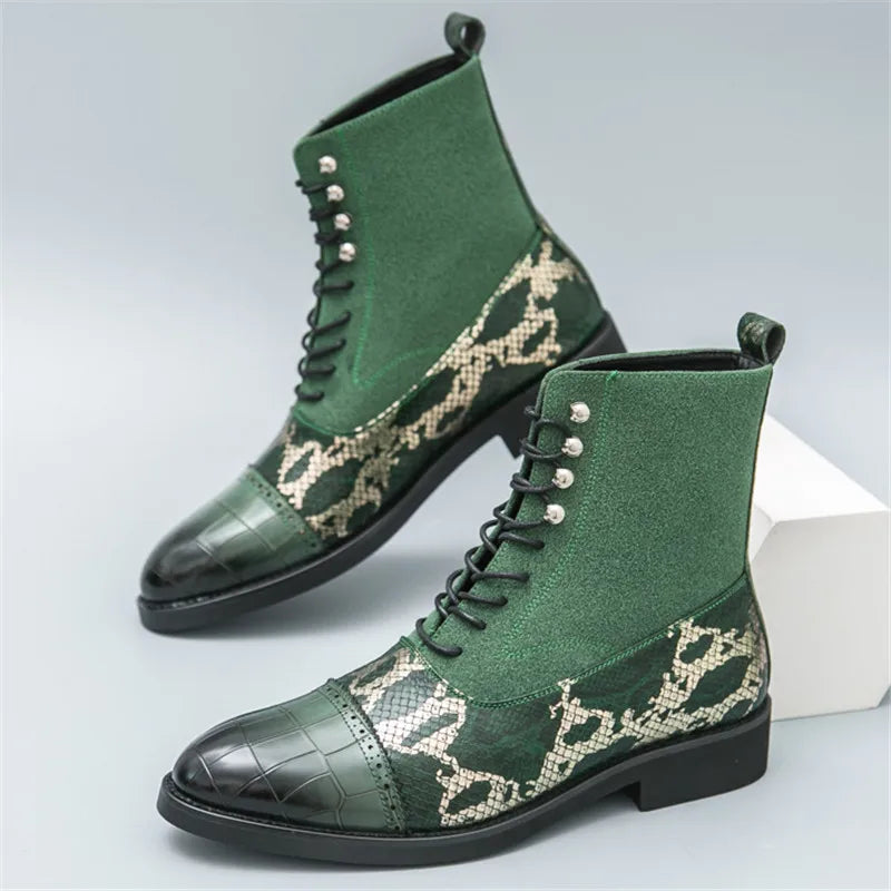 Premium Snakeskin Pattern Pointed Toe Chelsea Boots for Men