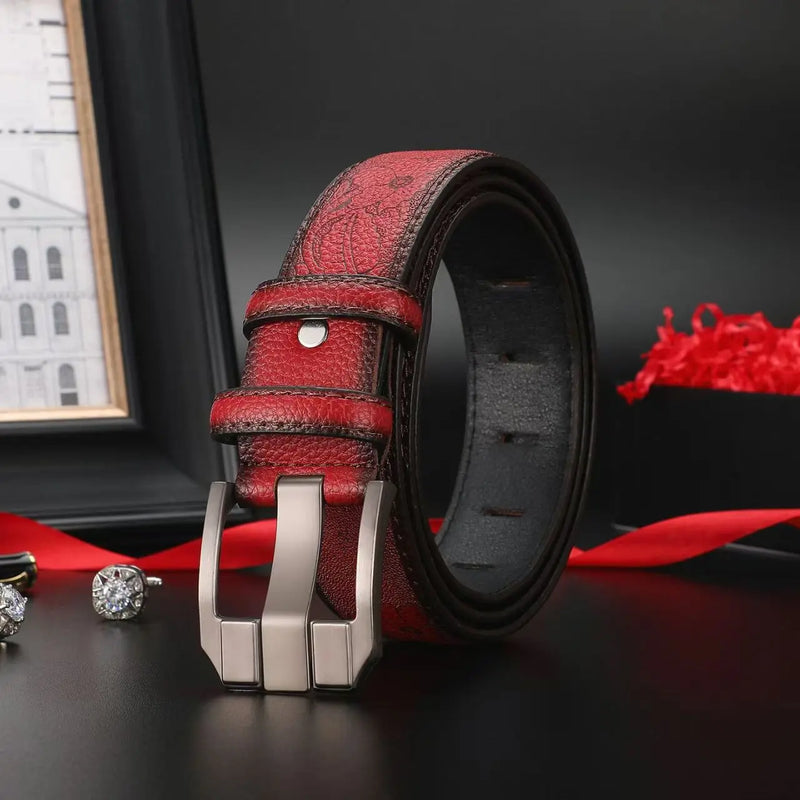 New Genuine Leather Men's Retro Western Style Fashionable Alloy Buckle Belts