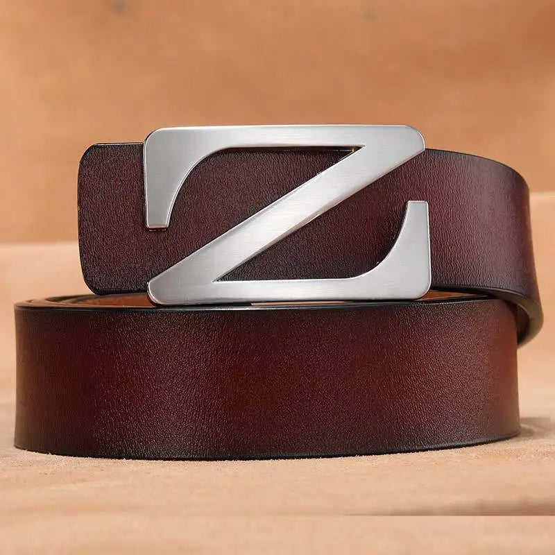 New Retro Pure Leather Smooth Letter Buckle Men Belts