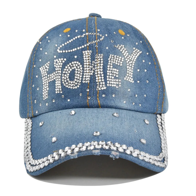 Diamond Encrusted Adjustable Back Buckle Women Baseball Cap