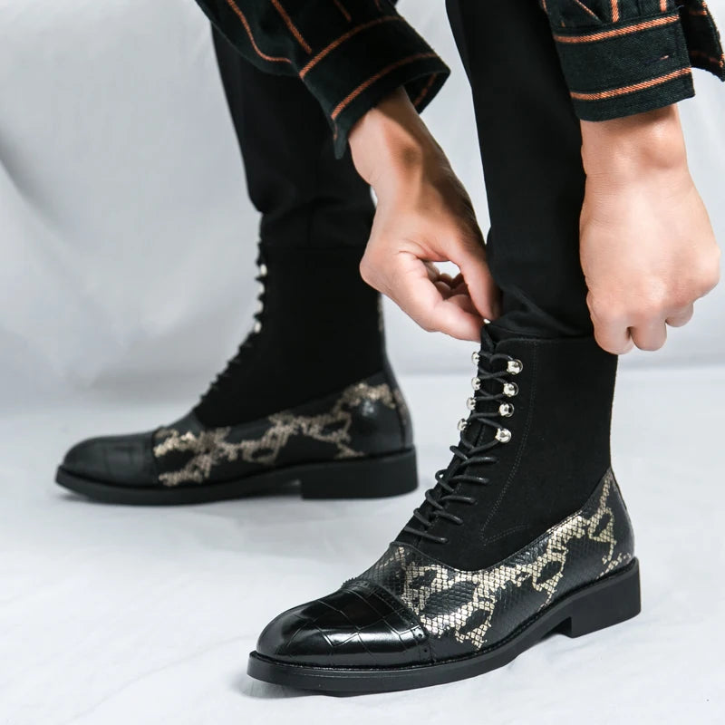 Premium Snakeskin Pattern Pointed Toe Chelsea Boots for Men