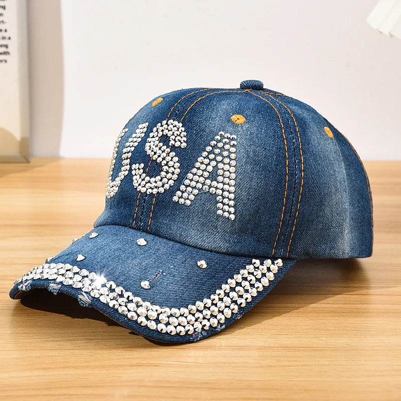 Diamond Encrusted Adjustable Back Buckle Women Baseball Cap