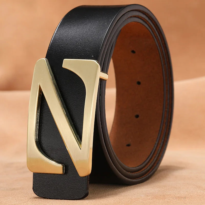 New Retro Pure Leather Smooth Letter Buckle Men Belts